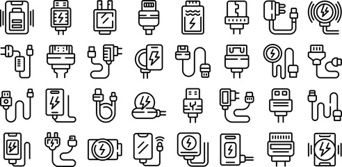 Poster - Phone charger icons set outline vector. Mobile cable Mobile cord