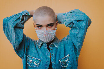 Image of a beautiful woman with bald shaved hair