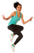 Happy fit and slim woman dancing and jumping isolated without background PNG