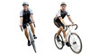 © muse studio - Two male cyclists ride a bicycle in a helmet in a tracksuit, transparent background