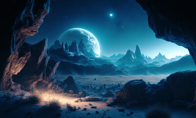 Leinwandbilder - Space planets background. Distant planetscape in cosmos with exoplanets. Concept art Generative ai