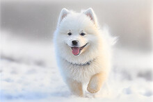 Portrait Cute Wolf Baby Puppy Playing In Winter Snow , Generative Ai