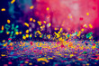 Leinwanddruck Bild - Colorful confetti in front of colorful background with bokeh for carnival, Generative AI Art Illustration
