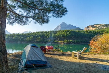 camping near the doyran lake with spectacular view