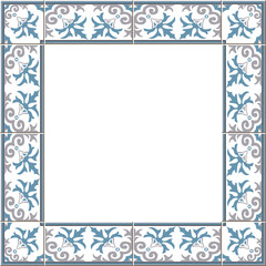 Wall Mural - Antique square tile frame botanic garden vintage pattern spiral cross plant