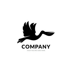 pelican bird logo vintage with sun background vector illustration design