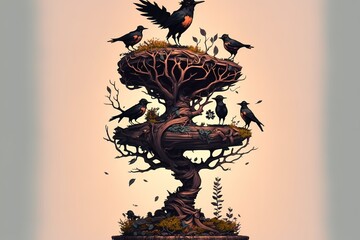 Wall Mural - A flock of ravens illustration