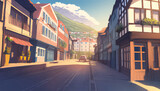 Fototapeta Uliczki - Drawing of the streets of a resort town on a sunny day. 