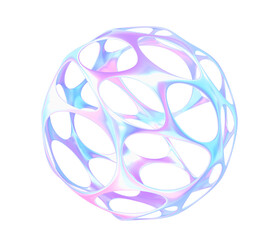 Wall Mural - Abstract holographic iridescent sphere with gradient texture, circle chromatic fluid ball, digital art object, futuristic neon sculpture isolated on white background, 3d render