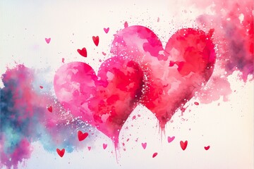 Valentine's day and wedding background design of watercolor hearts vector illustration