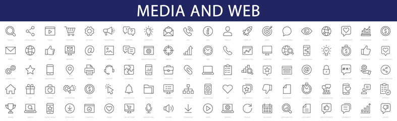 Wall Mural - Media thin line icons set. Web editable stroke icons. Network symbol. Vector