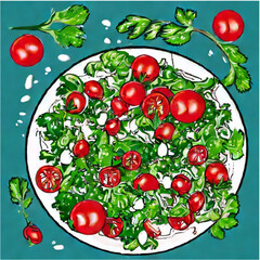 Sticker - Frischer Blattsalat mit Tomaten und Radieschen