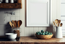 Farmhouse Style Frame Mockup On A Kitchen's Interior Background. Generative AI