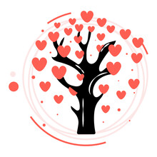 Lovers Day Deco Vector Icon Design, Valentines Day Symbol, Love And Romance Sign, Friendship And Love Sickness Stock Illustration, Tree With Heart Shaped Leaves Concept