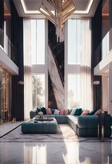 Wall Mural - Stunning Lavish apartment interior design marble floor. AI generated art illustration.	
