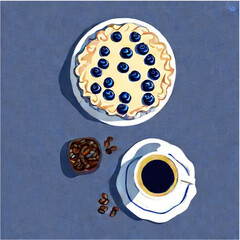 Wall Mural - Blaubeerkuchen mit Sahne