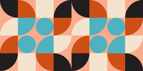 Fototapete - Modern vector abstract  geometric background with circles, rectangles and squares  in retro scandinavian style. Pastel colored simple shapes graphic pattern. Abstract mosaic artwork.