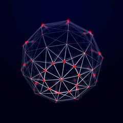 Poster - Futuristic twisted sphere made of lines and dots. Technological background. Data transmission network. 3D rendering.