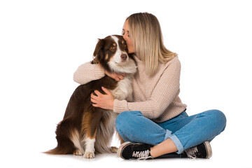 Wall Mural - Young woman with dog