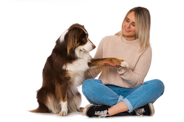 Wall Mural - Young woman with dog