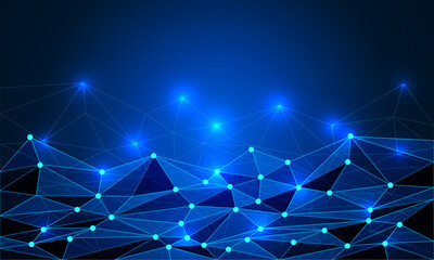 Abstract blue triangle low polygon technology futuristic network connect background vector