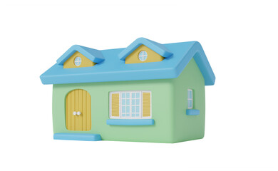 Cartoon style colorful cute yellow house like toy with transparent background 3d render