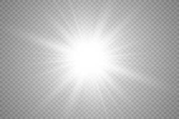Poster - Special lens flash, light effect. The flash flashes rays and searchlight. illust.White glowing light. Beautiful star Light from the rays. The sun is backlit. Bright beautiful star. Sunlight. Glare.
