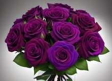 Vintage Classic Deep Violet Rose Bouquet On Dark Background