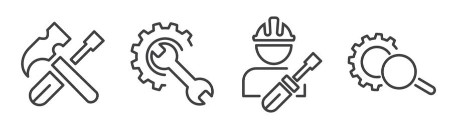 Wall Mural - Maintenance Service and support - thin line icon collection on white background - vector illustration