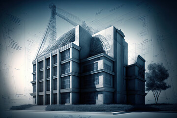 Poster - create a building's blueprint architecture. generative ai