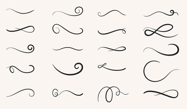 set of hand drawn swirling lines and calligraphic elements