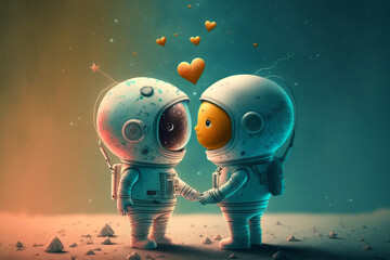 Wall Mural - couple of astronaut kids in love, art for children, cute, whimsical, Generative AI