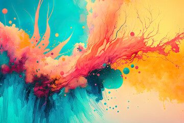 Wall Mural - Warm and vibrant watercolor and acrylic abstract backdrop. messy paint splashes and creative wet effect. pastel design is lovely. Generative AI