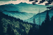 Beautiful Image Of The Great Smoky Mountains National Park's Mountain Range That Is Heavily Wooded. Generative AI