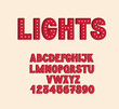 © Ekaterina - 3d light bulb alphabet. Retro label font. Cartoon letters and numbers.