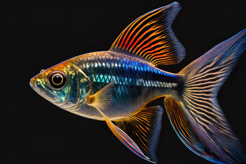 Canvas Print - Beautiful fish in macro the danio rerio tetra fish. Generative AI