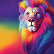  creative colorful lion king head on pop art style with soft mane and color background