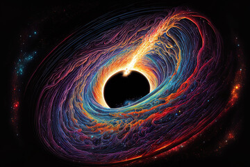 Canvas Print - Black hole super nova release drawing high energy outer galaxy notion in deep space. Generative AI