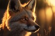  a close up of a fox with a blurry background and a light shining on it's face and head, with a blurry background of grass and a light behind it, with a. Generative AI