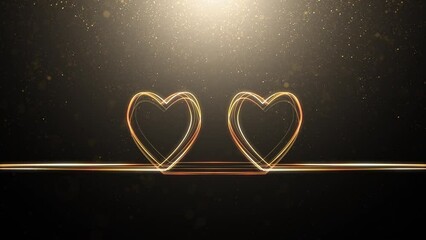 Wall Mural - Abstract Valentine's day hearts shape seamless loop lines on gold colored shine flicker particles animation background.