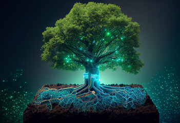 tech tree electrical circuit digital. Concept of technology and ecology. Social responsibility of technological projects..