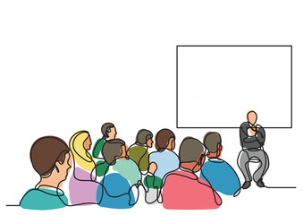 Poster - continuous line drawing attendees and presenter professionals - png image with transparent backgroun