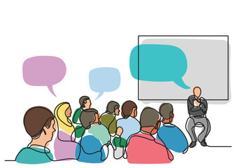 Poster - continuous line drawing attendees and presenter - png image with transparent background