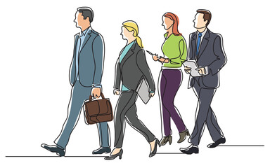 Poster - continuous line drawing business team walking together - png image with transparent background