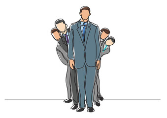 Poster - continuous line drawing standing happy business team  - PNG image with transparent background