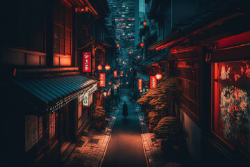 Japan City at Night Generative AI