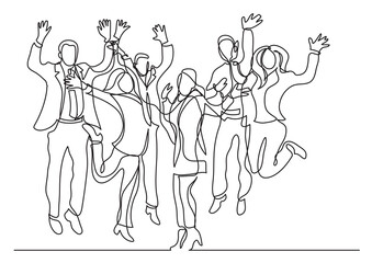 Wall Mural - continuous line drawing happy business team jumping joy - PNG image with transparent background