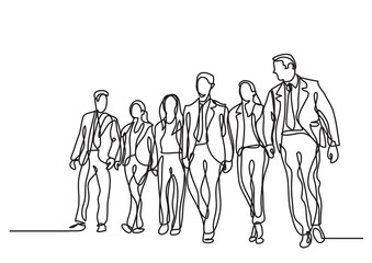 Poster - one line drawing business team walking - png image with transparent background