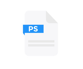 Poster - File format PS logo design. Document file icon, internet, extension, sign, type, presentation, graphic, application. Element for applications, web sites, data services vector design and illustration.
