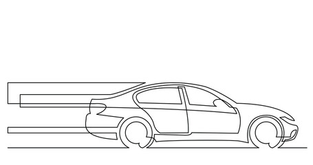 Poster - continuous line drawing of side view of modern sedan car driving fast - PNG image with transparent background